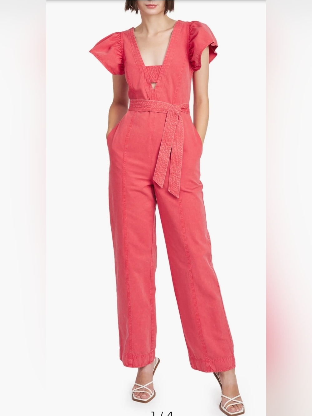 En Saison Tivoli Flutter Sleeve Nonstretch Denim Jumpsuit Size S